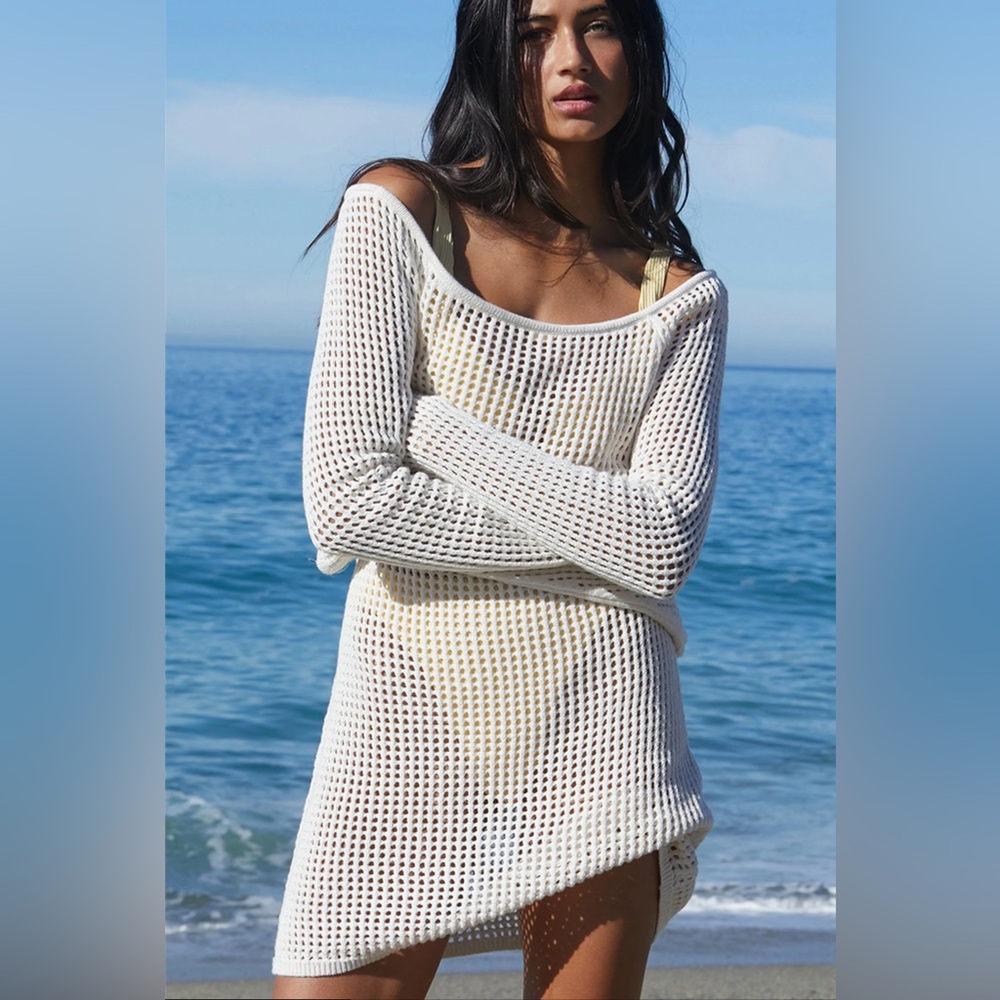 LA HEARTS Elena Crochet Boat Neck Mini Dress
